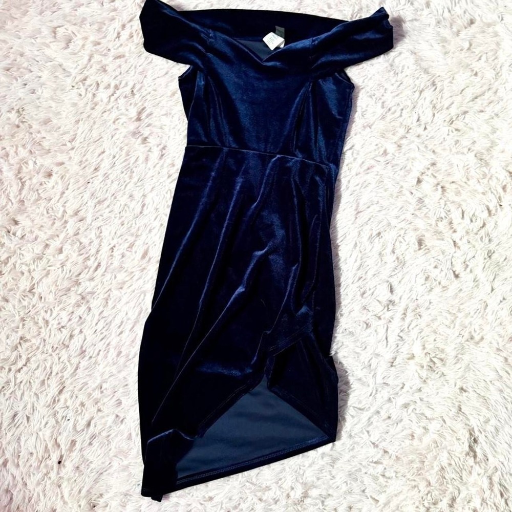 Regal Blue Velvet Celestial Goddess Victorian Royal Off Shoulder Dress Womens S